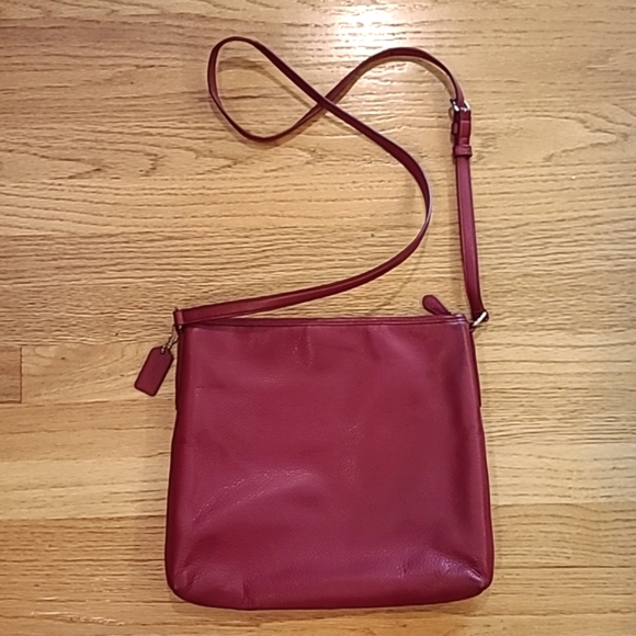 Coach Red Pebble Leather Large Crossbody Purse - Picture 3 of 9